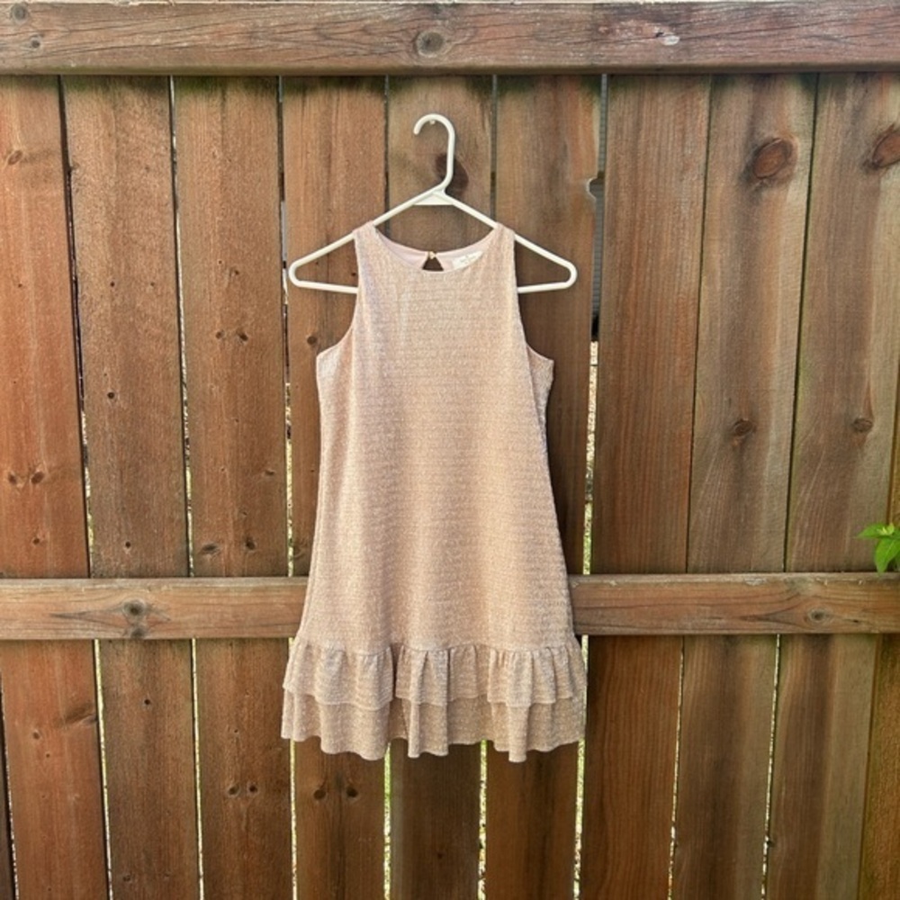 Kate Spade Girls Sleeveless Metallic Rose Pink Ruffle Hem Dress Size 10